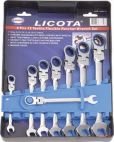 Набор ключей трещоточных комбинированных гибких 72 зуба 8-19мм, 8 предметов на пластиковом держателе (ARW-12MK12) Licota ARW-12MK12