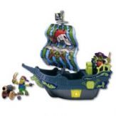 Keenway Игровой набор Приключения пиратов Битва за остров корабль с зелёным парусом, фигурки пиратов