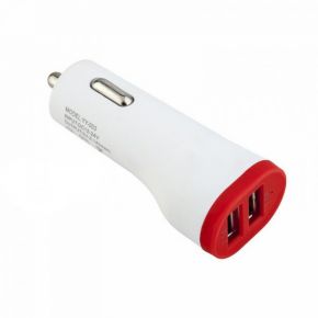 YY-003 | Автомобильное зарядное устройство с 2 USB портами (3.1A) и матовой поверхностью (Красный / Белый)  Epik
