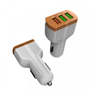 LDNIO C702Q | Автомобильное зарядное устройство с тремя USB-разъемами и функцией быстрой зарядки QC3.0 (+ кабель Lightning в комплекте) (Белый / Золотой)  Epik