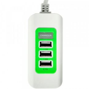 USB-концентратор на 3 разъема с сетевым входом (3 USB 1A/2.1A) (1m) (Белый / Зеленый)  Epik