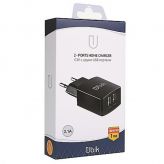 Ubik | Сетевое зарядное устройство с двумя USB разъемами (2.1A) (Черный)  Epik