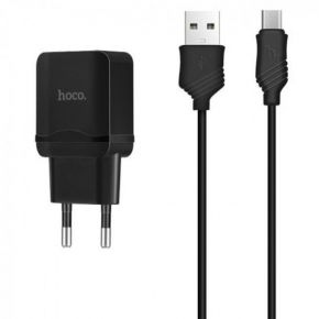 HOCO C22A | Сетевое зарядное устройство с кабелем microUSB (100 см) (2.4A) (Черный)  Epik